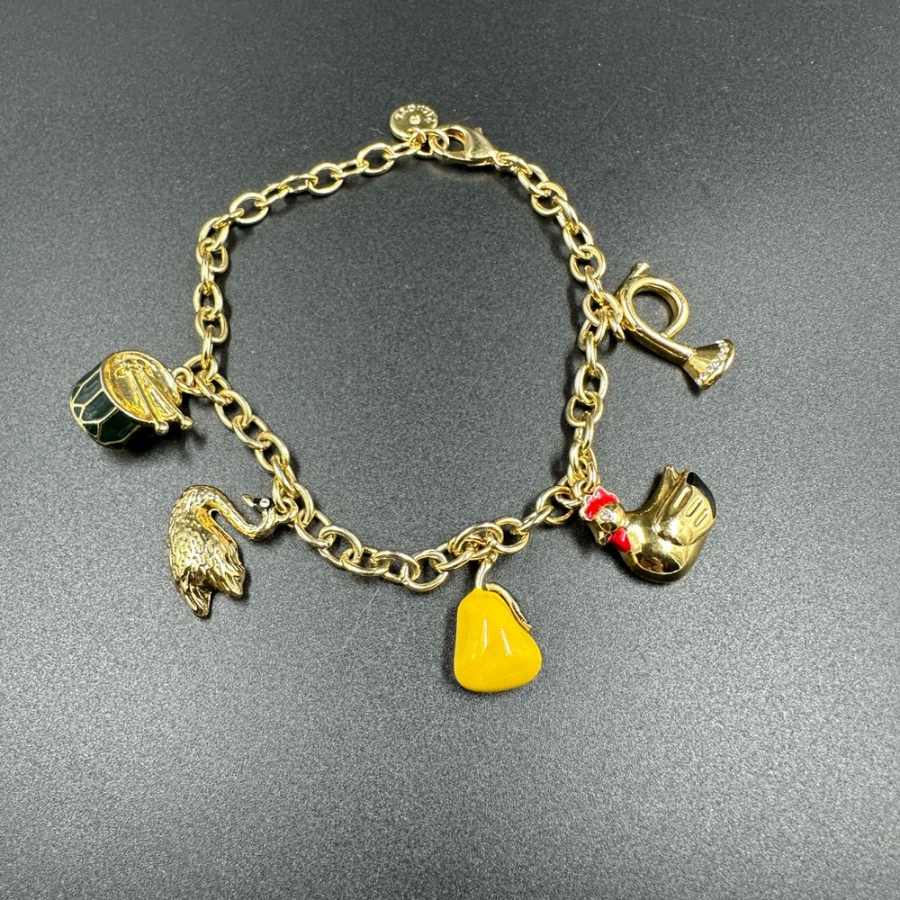 Talbots Holiday Christmas Enamel and Gold Tone Charm Bracelet